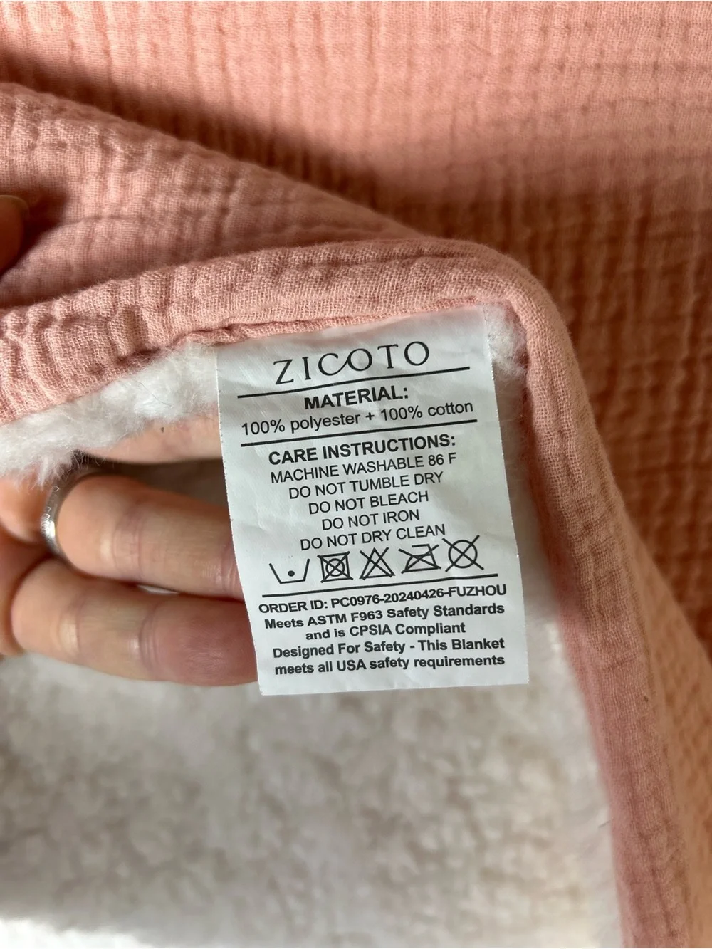 Zicoto Pink White Baby Blanket Muslin Cotton Sherpa Reversible Lovey